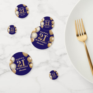 21st Birthday Party Navy Blue and Gold Balloons Confetti