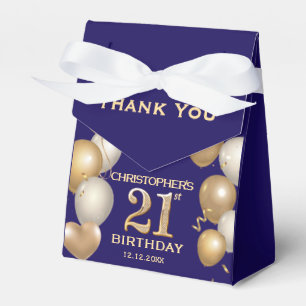 21st Birthday Party Navy Blue and Gold Balloons Favor Box