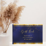 21st Birthday Party navy blue gold confetti Guest Book<br><div class="desc">A 21st Birthday Party Guest Book for him,  boy,  guy in dark blue,  navy blue background. The blue colour is uneven.  With a faux gold frame and golden confetti sprinkle,  golden coloured letters.
Spine: add your own text.</div>