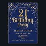 21st Birthday Party - Navy & Gold Invitation<br><div class="desc">21st Birthday Party Invitation.
Elegant design in navy blue and faux glitter gold. Features stylish script font and confetti. Message me if you need custom age.</div>