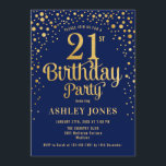 21st Birthday Party - Navy & Gold Invitation<br><div class="desc">21st Birthday Party Invitation.
Elegant design in navy blue and faux glitter gold. Features stylish script font and confetti. Message me if you need custom age.</div>