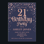 21st Birthday Party - Navy & Rose Gold Invitation<br><div class="desc">21st Birthday Party Invitation.
Elegant design in navy and faux glitter rose gold. Features stylish script font and confetti. Message me if you need custom age.</div>