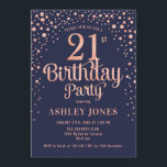 21st Birthday Party - Navy & Rose Gold Invitation<br><div class="desc">21st Birthday Party Invitation.
Elegant design in navy and faux glitter rose gold. Features stylish script font and confetti. Message me if you need custom age.</div>