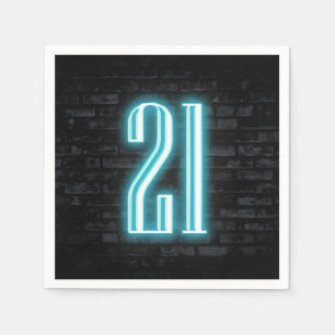 21st Birthday Party Neon Sign on Brick Wall Napkin