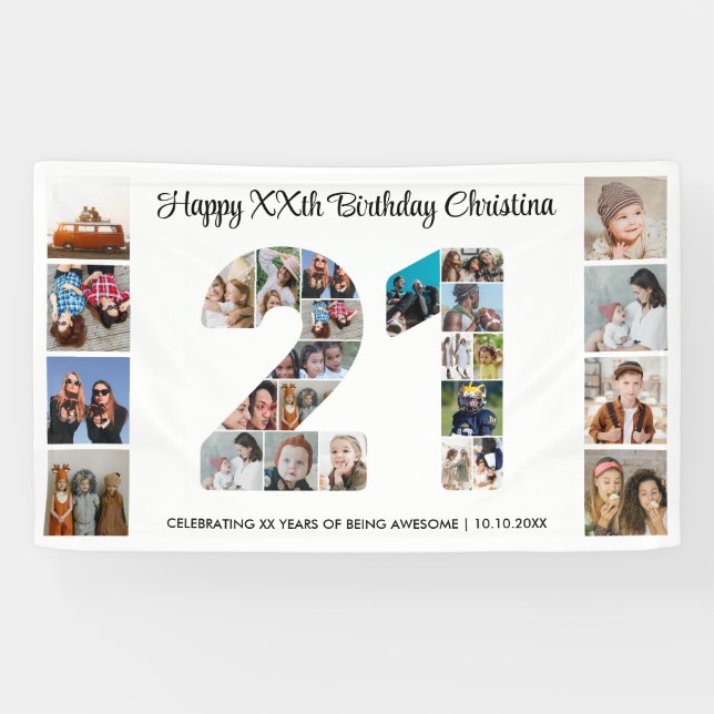 21st Birthday Party Number 21 Photo Collage Banner (Horizontal)