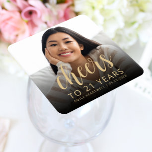 21st Birthday Party Photo Cheers Square Paper Coaster