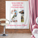 21st Birthday Party Photo Collage Backdrop Pink Tapestry<br><div class="desc">Create your own photo collage tapestry for a 21st birthday party. These wall hangings make a great backdrop, welcome sign or photobooth. The template is set up for you to add your own photographs, which automatically form the number 21. You can also edit all of the wording. The sample wording...</div>