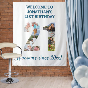 21st Birthday Party Photo Collage Backdrop Tapestry