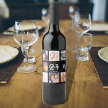 21st birthday party photo collage black<br><div class="desc">A bottle label for a 21st birthday party,  celebrating her life with a collage of 8 of your photos.  Templates for a name,  age 21 and a date.  Date of birth or the date of the party.  White and grey coloured letters.  Elegant black background colour.</div>