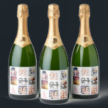 21st birthday party photo collage legal cheers fun sparkling wine label<br><div class="desc">A bottle label for a 21st birthday party, celebrating her life with a collage of 8 of your photos. Personalize and add a name, age 21 and a date. Date of birth or the date of the party. Black and grey coloured letters. Elegant, chic white background colour. The text: Legal...</div>