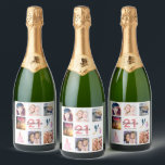 21st birthday party photo collage sparkling wine label<br><div class="desc">A bottle label for a 21st birthday party,  celebrating her life with a collage of 8 of your photos.  Templates for a name,  age 21 and a date.  Date of birth or the date of the party.  Coral and burgundy coloured letters.  White background.</div>
