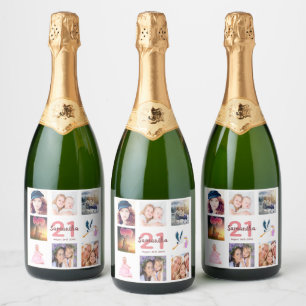 21st birthday party photo collage sparkling wine label