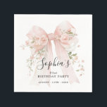21st Birthday Party Pink Bow with Roses Cocktail Napkin<br><div class="desc">Blush pink watercolor coquette bow is decorated with roses and sage green greenery.</div>