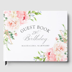 21st Birthday Party Pink Floral Custom Guest Book