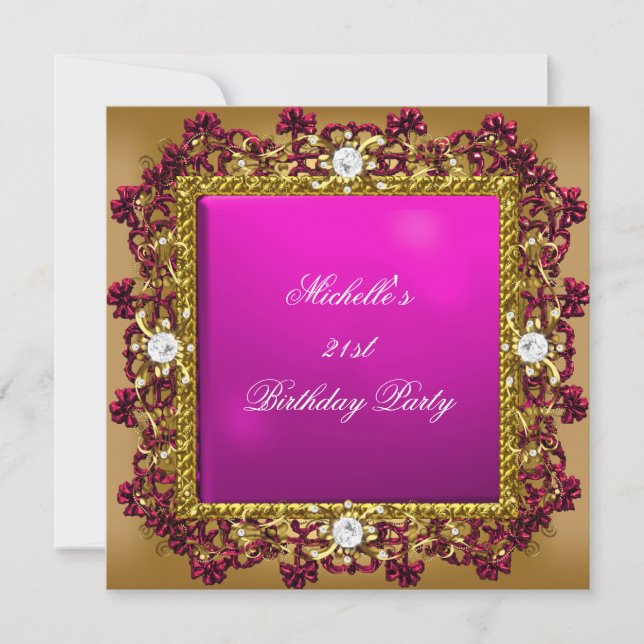 21st Birthday Party Pink Gold Diamond Jewel 3 Invitation (Front)