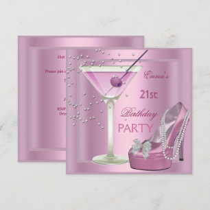 21st Birthday Party Pink Martini High Heel Shoes Invitation