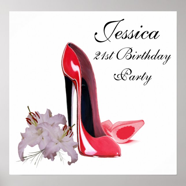 21st Birthday Party Poster with Red Stiletto Shoes (Front)