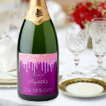 21st birthday party purple glitter pink name sparkling wine label<br><div class="desc">A wine label for a girly and glamorous 21st birthday party. A deep purple faux metallic looking background with an elegant rainbow colored faux glitter drips, paint dripping look in purple, pink and rose gold. Personalize and add a name, age 21 and a date.The text: The name is written in...</div>