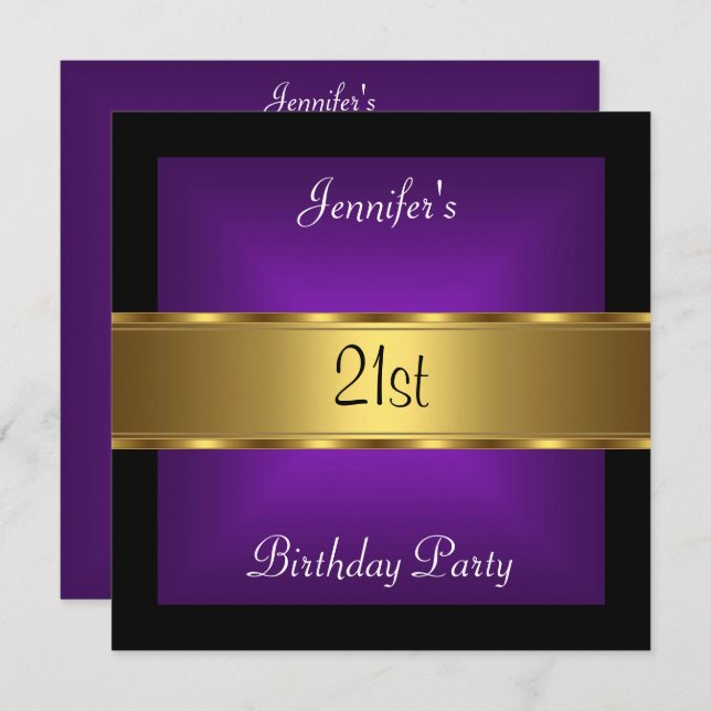 21st birthday Party Purple Gold Invitation (Front/Back)