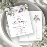 21st Birthday Party Purple Spring Lilac Flower Invitation Postcard<br><div class="desc">Soft watercolor purple lilacs create a pretty springtime 21st birthday invitation. The calligraphy adds an elegant aesthetic. It is part of the Purple Spring Lilac Flower collection. It lets you choose a theme and then easily create a unique invitation suite, welcome signs and party decorations. Party planning becomes fun and...</div>