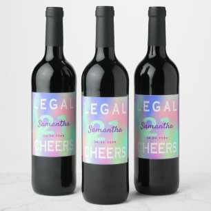 21st birthday party rainbow legal monogram wine label