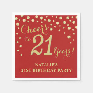 21st Birthday Party Red and Gold Diamond Napkins