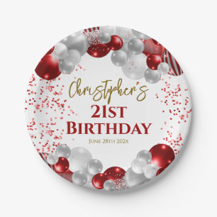 21st Birthday Party Red Balloons Paper Plate