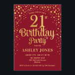 21st Birthday Party - Red & Gold Invitation<br><div class="desc">21st Birthday Party Invitation.
Elegant design in red and faux glitter gold. Features stylish script font and confetti. Message me if you need custom age.</div>