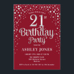 21st Birthday Party - Red & Silver Invitation<br><div class="desc">21st Birthday Party Invitation.
Elegant design in dark red and faux glitter silver. Features stylish script font and confetti. Message me if you need custom age.</div>