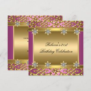 21st Birthday Party Rich Pink Elegant Ornate Gold Invitation