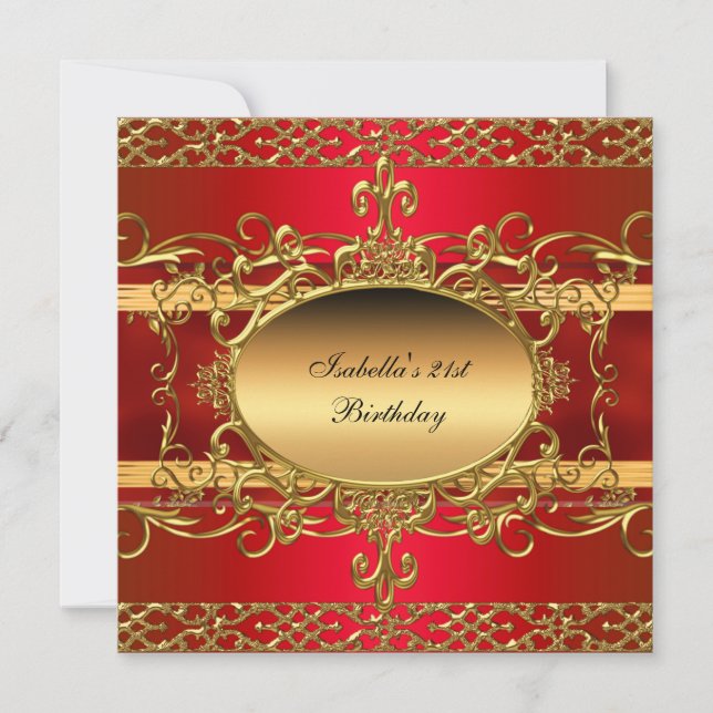 21st Birthday Party Rich Red Gold Flourish Invitation (Front)