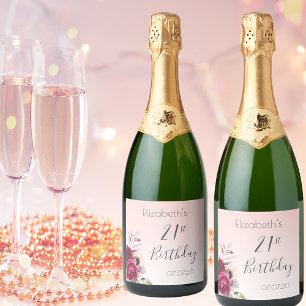 21st birthday party rose gold blush pink floral sparkling wine label