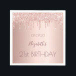 21st birthday party rose gold drips napkin<br><div class="desc">A napkin for a girly and glamourous 21st birthday party.  A rose gold background with drips,  paint drip look. The text: The name is written in dark rose gold with a large modern hand lettered style script. Template for name,  age 21 and a date.</div>