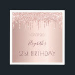 21st birthday party rose gold drips napkin<br><div class="desc">A napkin for a girly and glamourous 21st birthday party.  A rose gold background with drips,  paint drip look. The text: The name is written in dark rose gold with a large modern hand lettered style script. Template for name,  age 21 and a date.</div>