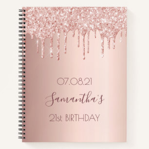 21st birthday party rose gold drips notebook