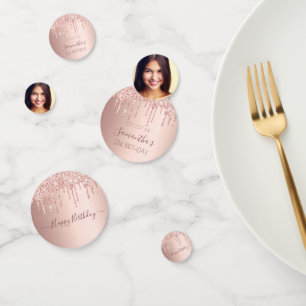 21st birthday party rose gold glitter drips photo confetti