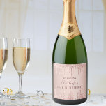 21st birthday party rose gold glitter monogram sparkling wine label<br><div class="desc">For a girly and glamourous 21st birthday party.  A rose gold faux metallic looking background with rose gold,  pink glitter drips,  paint dripping look. 
Personalize and add a date,  name and age 21. The name is written in dark rose gold with a large modern hand lettered style script.</div>