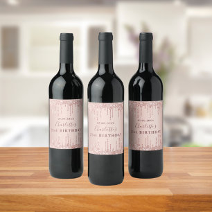 21st birthday party rose gold glitter monogram wine label