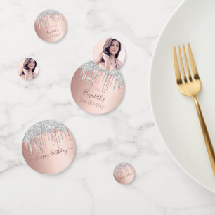 21st birthday party rose gold glitter photo silver confetti