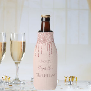 21st birthday party rose gold pink drips bottle cooler