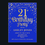 21st Birthday Party - Royal Blue & Gold Invitation<br><div class="desc">21st Birthday Party Invitation.
Elegant design in royal blue and faux glitter gold. Features stylish script font and confetti. Message me if you need custom age.</div>