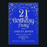21st Birthday Party - Royal Blue & Silver Invitation<br><div class="desc">21st Birthday Party Invitation.
Elegant design in royal blue and faux glitter silver. Features stylish script font and confetti. Message me if you need custom age.</div>