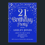 21st Birthday Party - Royal Blue & Silver Invitation<br><div class="desc">21st Birthday Party Invitation.
Elegant design in royal blue and faux glitter silver. Features stylish script font and confetti. Message me if you need custom age.</div>
