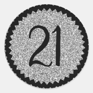 21st Birthday Party Silver Glitter Classic Classic Round Sticker