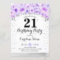 21st Birthday Party - Silver Purple Flowers