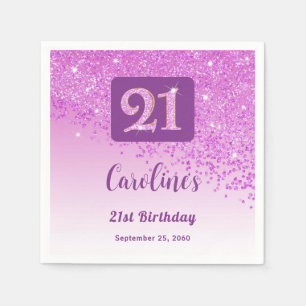 21st Birthday Party Sparkling Pink Glitter Napkin