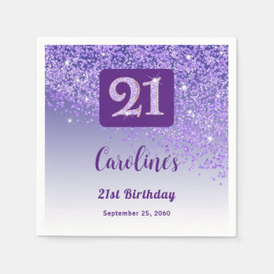21st Birthday Party Sparkling Purple Glitter Napkin