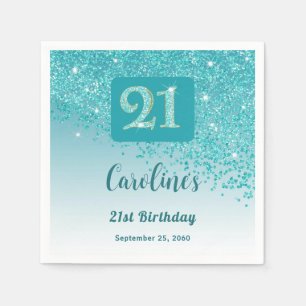 21st Birthday Party Sparkling Teal Blue Glitter Napkin
