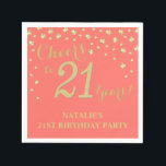 21st Birthday Party White and Coral Diamond Napkin<br><div class="desc">21st Birthday Party Invitation with White and Coral Glitter Diamond Background. Gold Confetti. Adult Birthday. Man or Woman Birthday. For further customization,  please click the "Customize it" button and use our design tool to modify this template.</div>