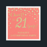 21st Birthday Party White and Coral Diamond Napkin<br><div class="desc">21st Birthday Party Invitation with White and Coral Glitter Diamond Background. Gold Confetti. Adult Birthday. Man or Woman Birthday. For further customization,  please click the "Customize it" button and use our design tool to modify this template.</div>
